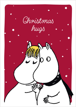 Joulukortti Muumi - Christmas hugs, Muumipeikko ja Niiskuneiti
