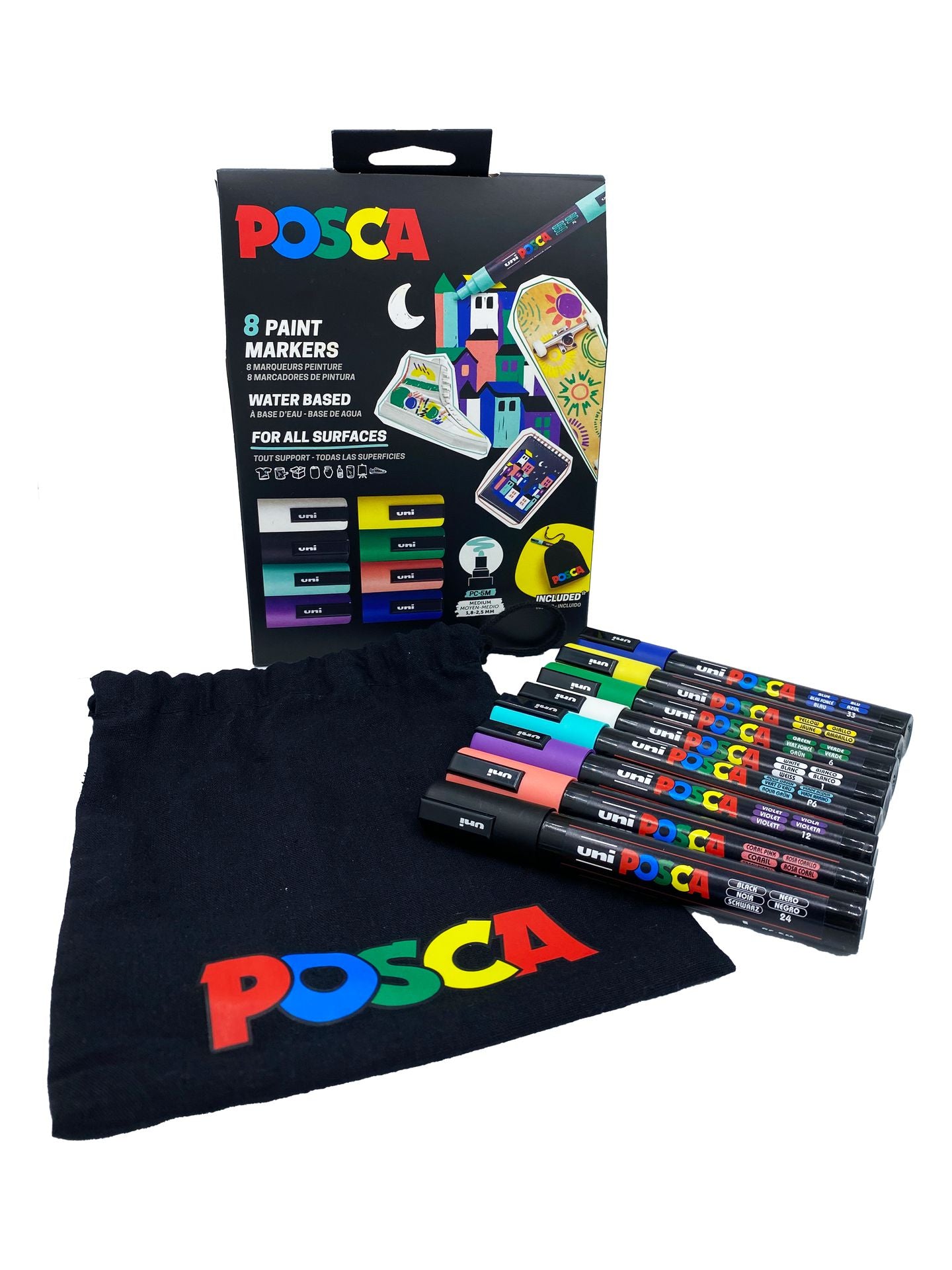 Paint markers 8pcs Posca PC-5M + fabric pouch