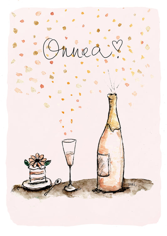 2-piece card Sari's Artwork - Congratulations! Cake and sparkling wine