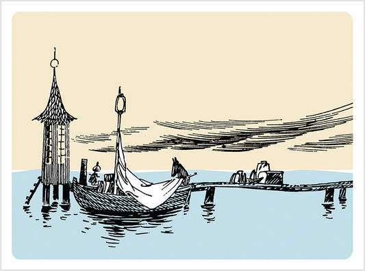 2-part card letterpress Moomin - Pier and sailboat
