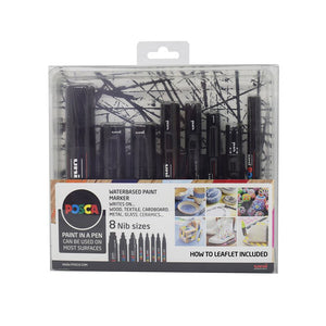 Paint Markers 8pcs Posca Assorted sizes - Black