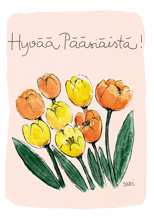 2-part card Sari's Artwork - Tulips, Hyvää pääsiäistä