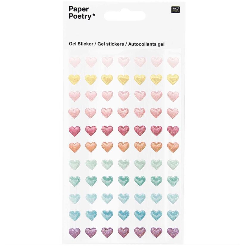 Sticker set Paper Poetry - Gel Stickers Heart Glitter