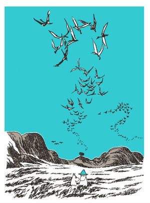 2-part card letterpress Moomin - Moomin troll and birds