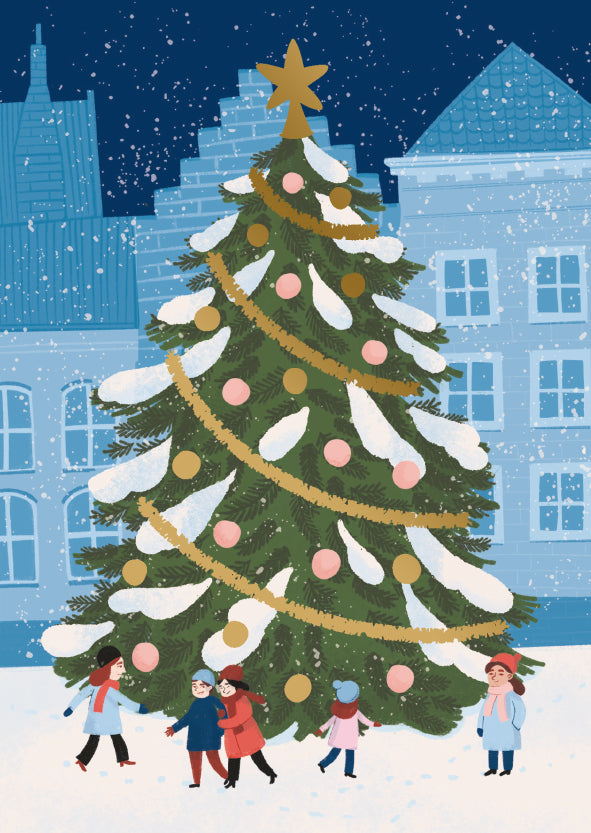 2-part Christmas card Kaisu Sandberg - Christmas tree at the market