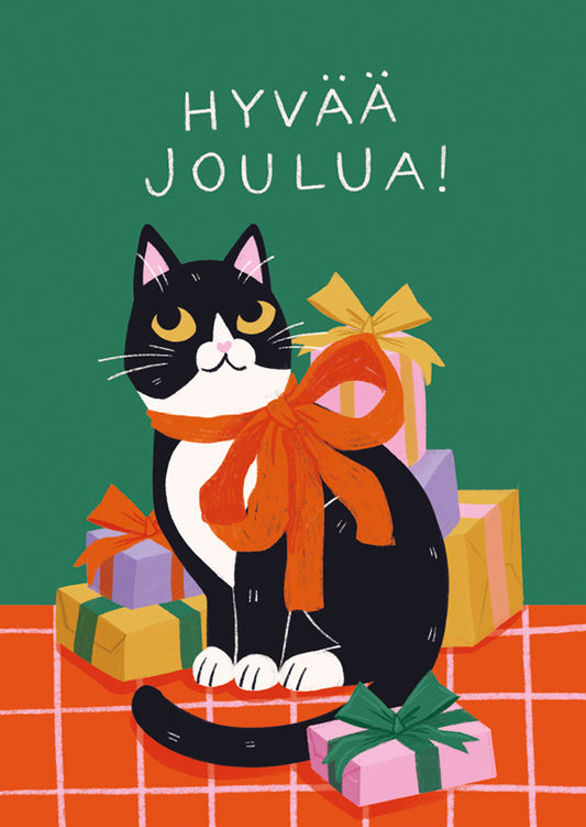 Christmas card Kaisu Sandberg - Helvi with a bow around her neck