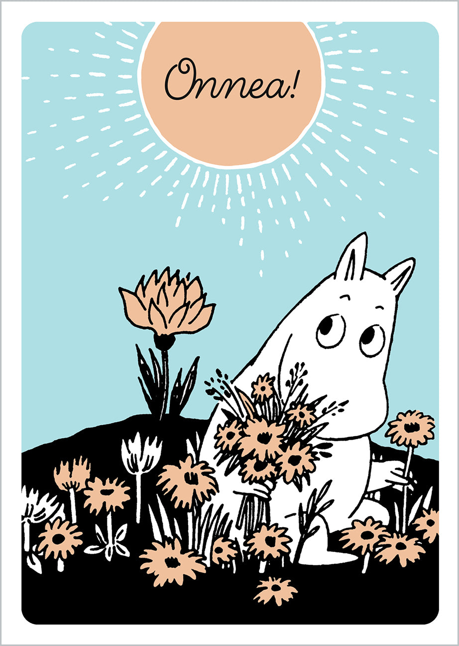 Postcard letterpress Moomin - Moomin troll and flowers