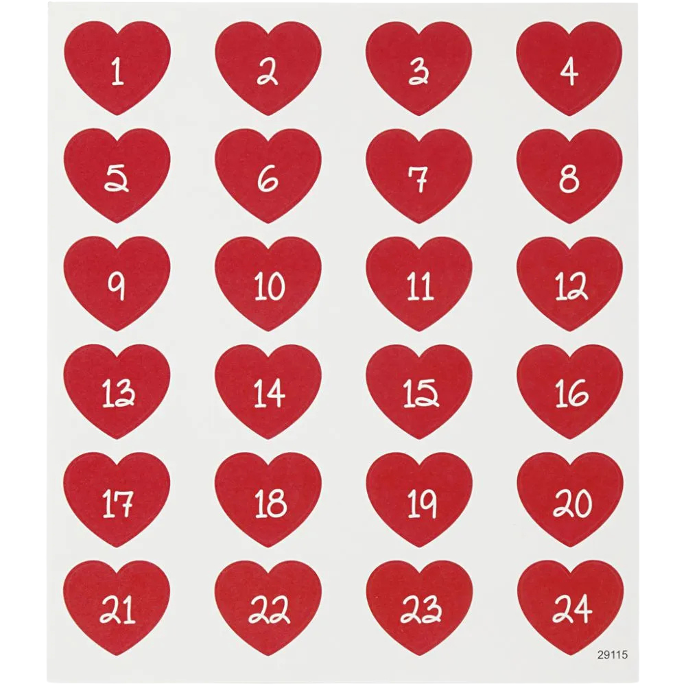 Sticker sheet - Advent numbers red heart 291151