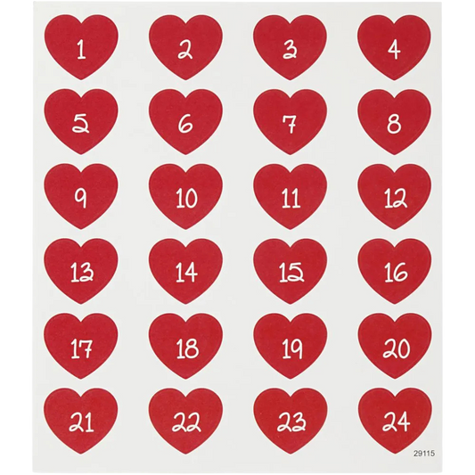 Sticker sheet - Advent numbers red heart 291151