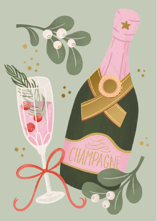 2-part Christmas card Kaisu Sandberg - Champagne bottle