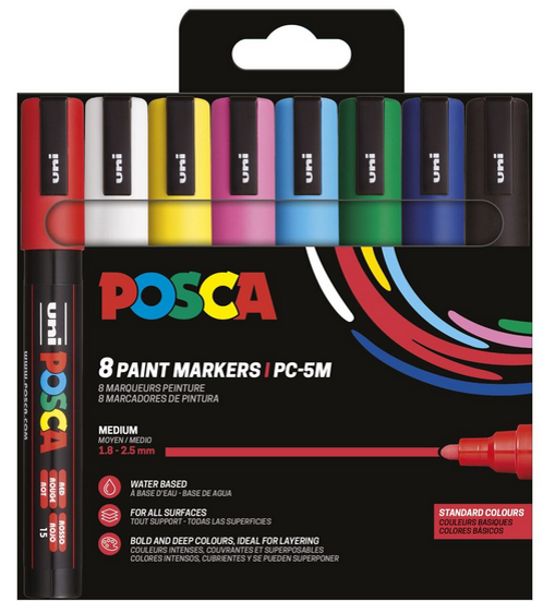 Paint Markers 8pcs Posca PC-5M - Basic Colors