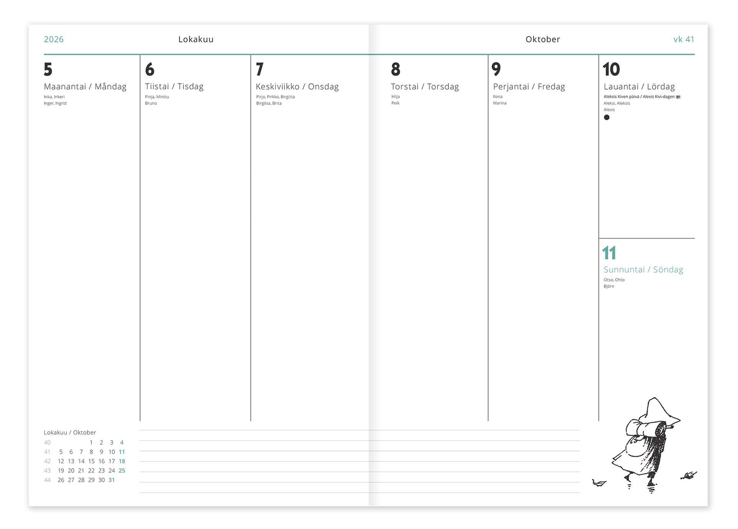 Weekly Diary A5 2026 Putinki Moomin - English