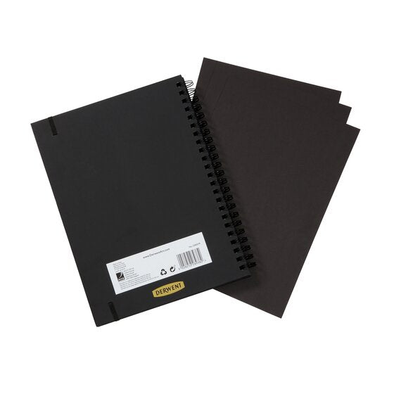 Luonnoslehtiö A4 Derwent - Black Book 200g, musta paperi