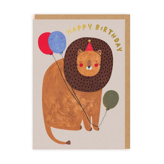 2-osainen kortti Ohh Deer - Happy Birthday, leijona ja ilmapallot