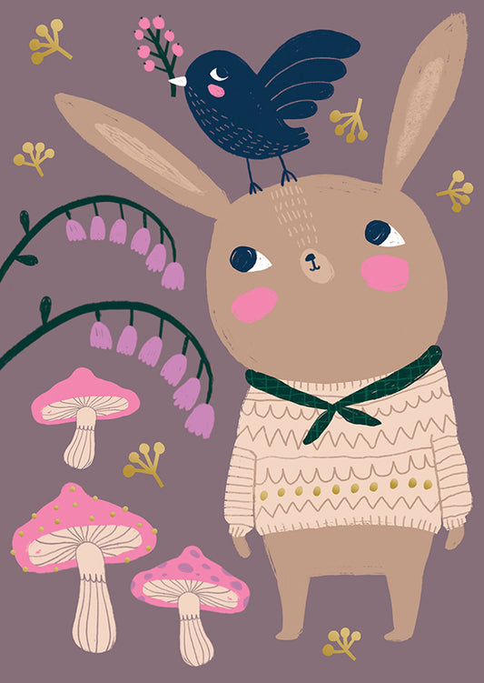 Postcard Mira Mallius - Home forest, rabbit and bird