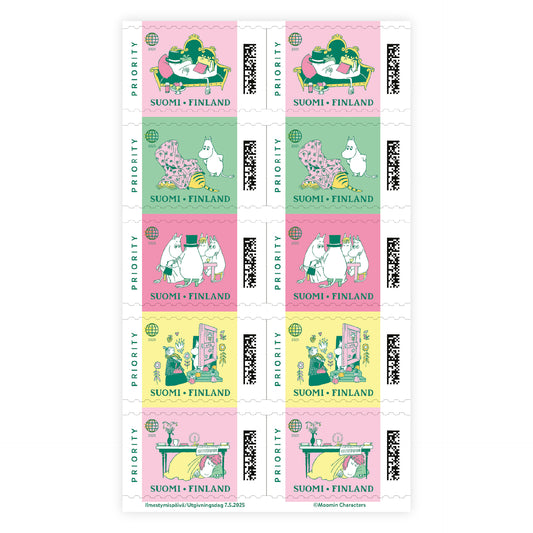 Ulkomaan ikimerkki 5 kpl - Muumit 80 vuotta