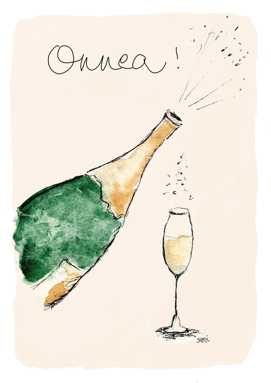 2-piece card Sari's Artwork - Good luck! Sparkling wine