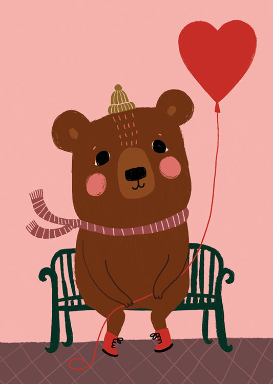 Postcard Mira Mallius - Bear and heart balloon