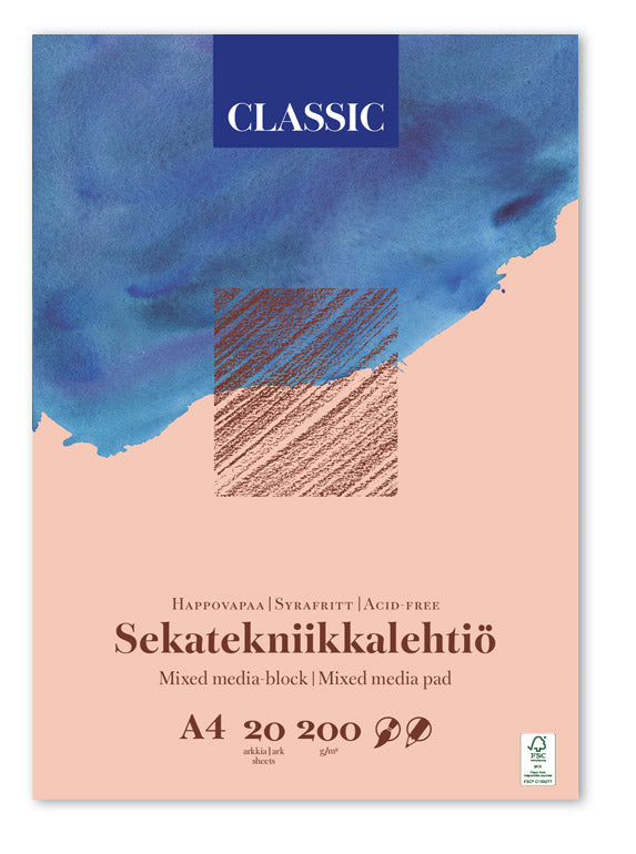 Classic Sekatekniikkalehtiö A4 200g 20 lehteä Mixed Media