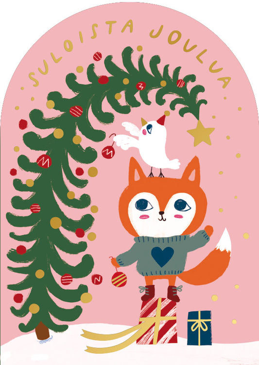 2-part Christmas card Mira Mallius - Fox and bird, Merry Christmas