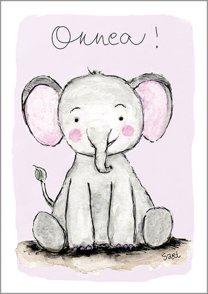 Postcard Sari's Artwork - Elephant, good luck