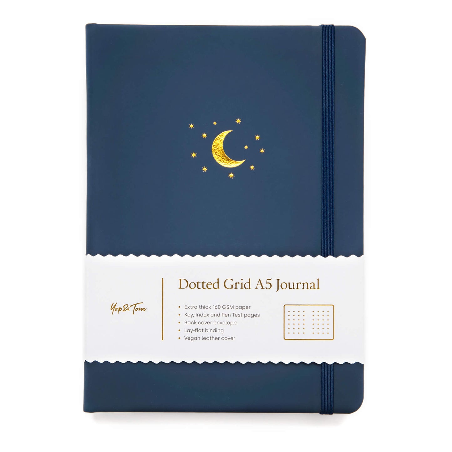 Dotted notebook A5 Yop & Tom - Moon & Stars, Midnight Blue