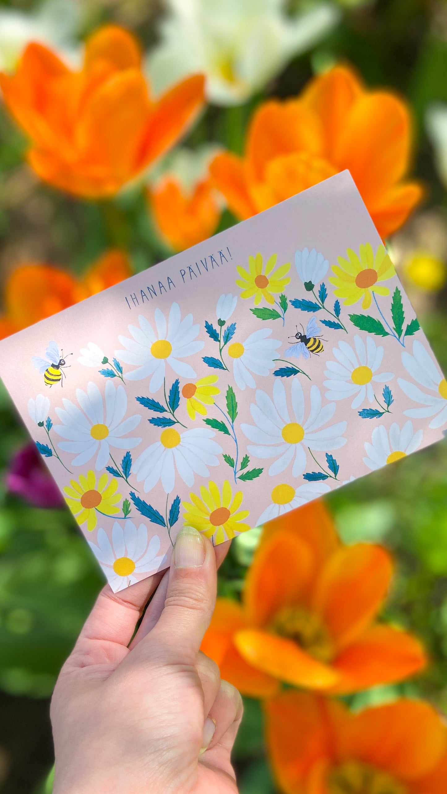 Postcard Anna Emilia - Daisies and bees, Have a wonderful day!
