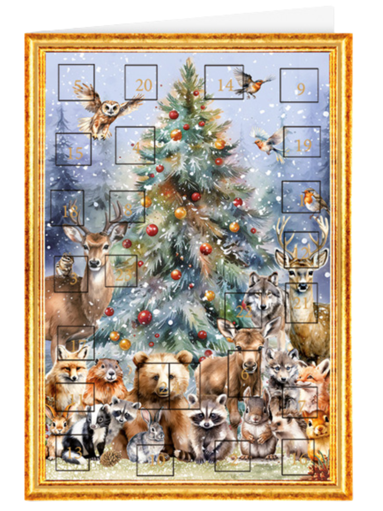 Christmas calendar card Quire - Christmas tree and animals