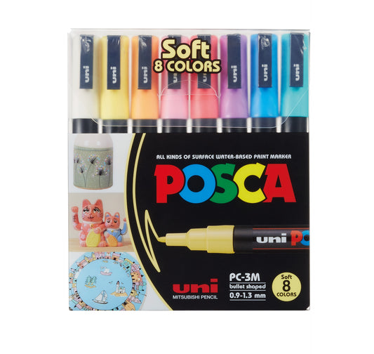 Tussit POSCA Uni Marker 8 kpl PC-3M 0,9 -1,3mm - pastellivärit