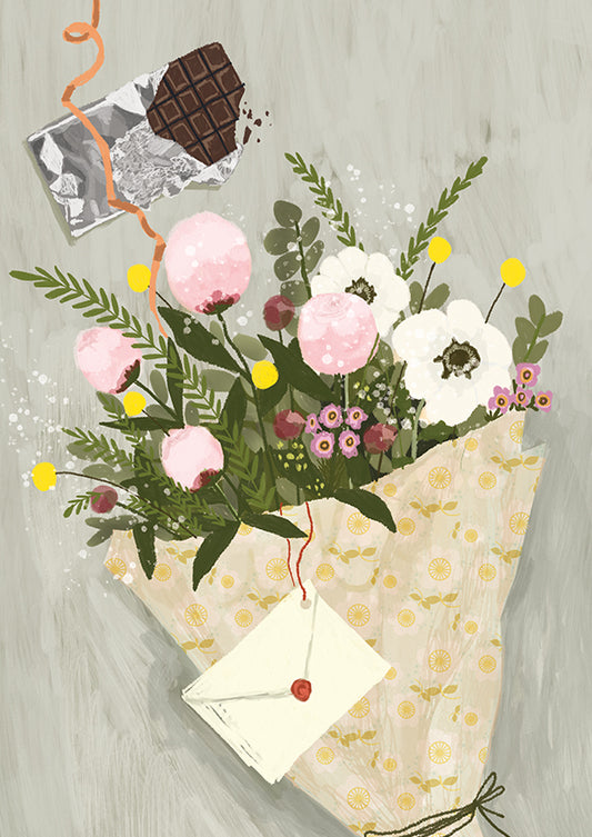 2-part card Johanna Ilander - Flowers and chocolate