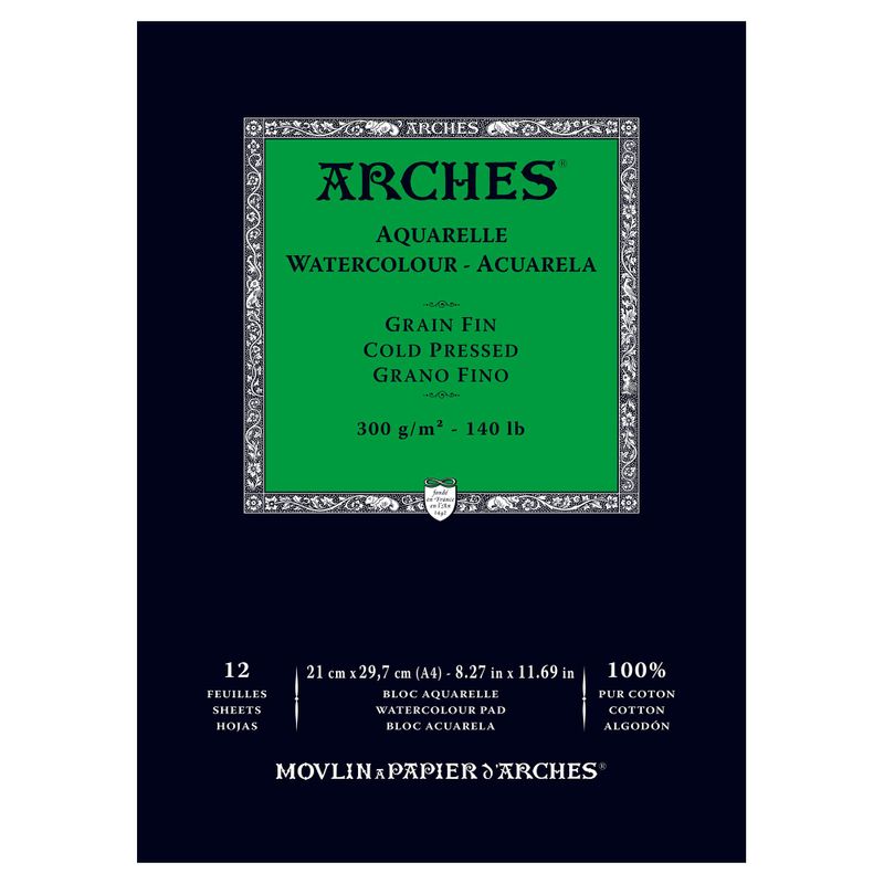 Akvarellilehtiö Arches 300g A4 - Puolikarkea 100% lumppu