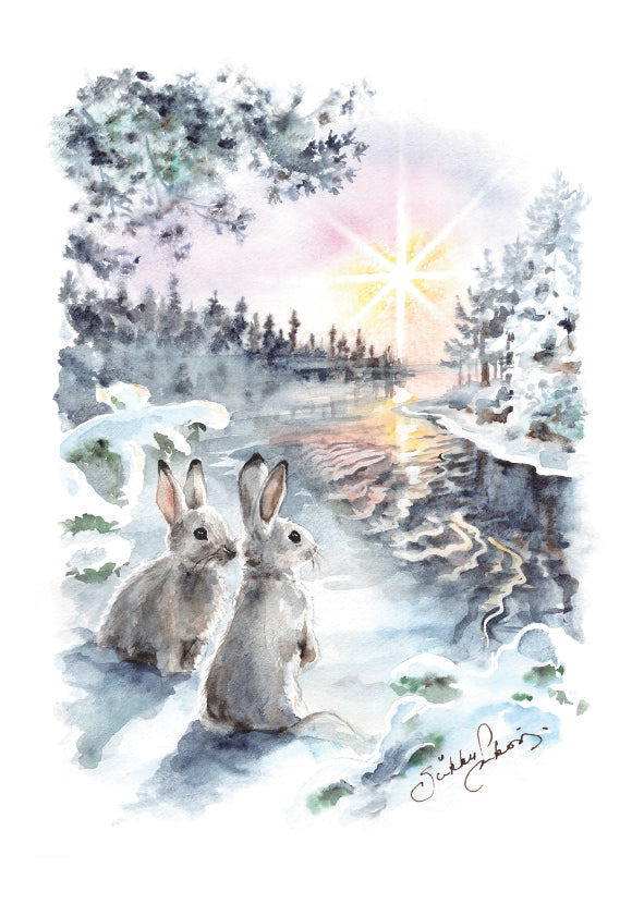 Christmas card Sirkku Saukonoja - Hares