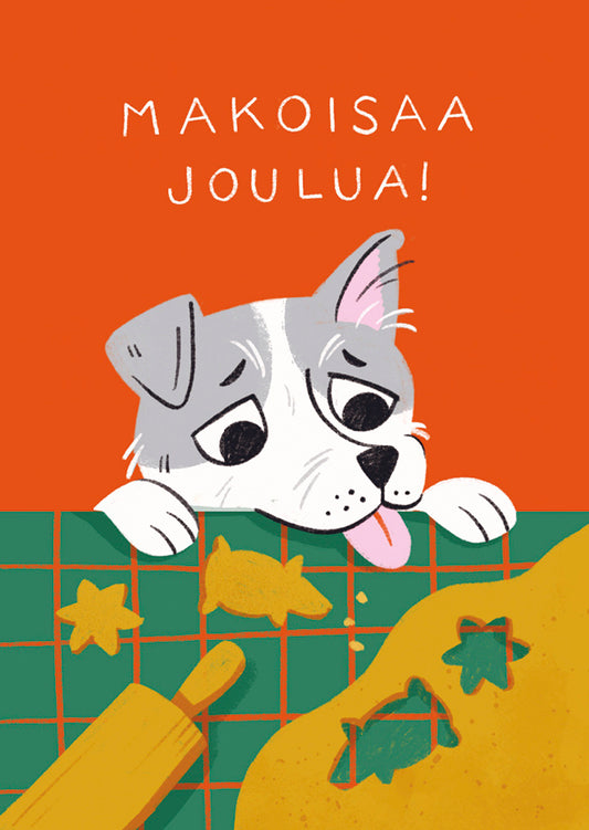 Joulukortti Kaisu Sandberg - Tauno-koira,  Makoisaa joulua