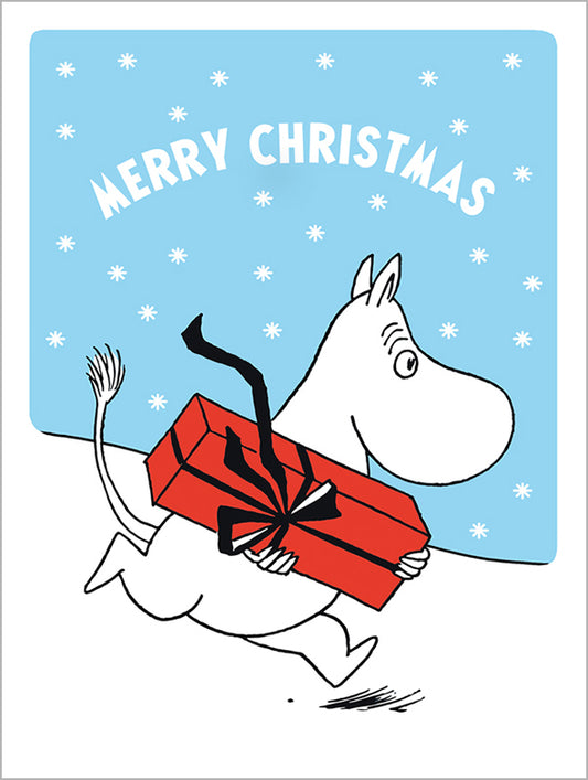 2-part Christmas card Letterpress Moomin - Moomintroll and a gift