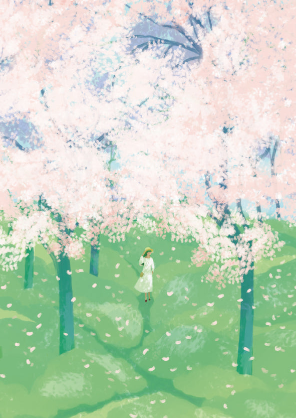 Postcard Polka Paper - Cherry trees