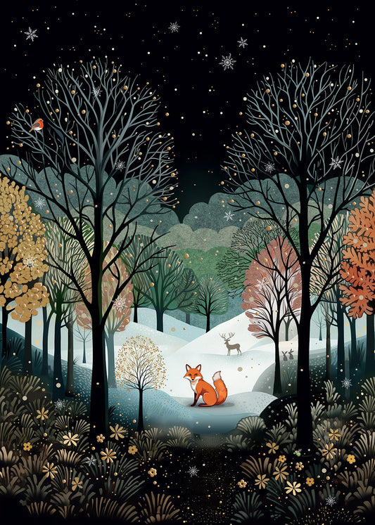 2-part Christmas card Bug Art - Fox landscape