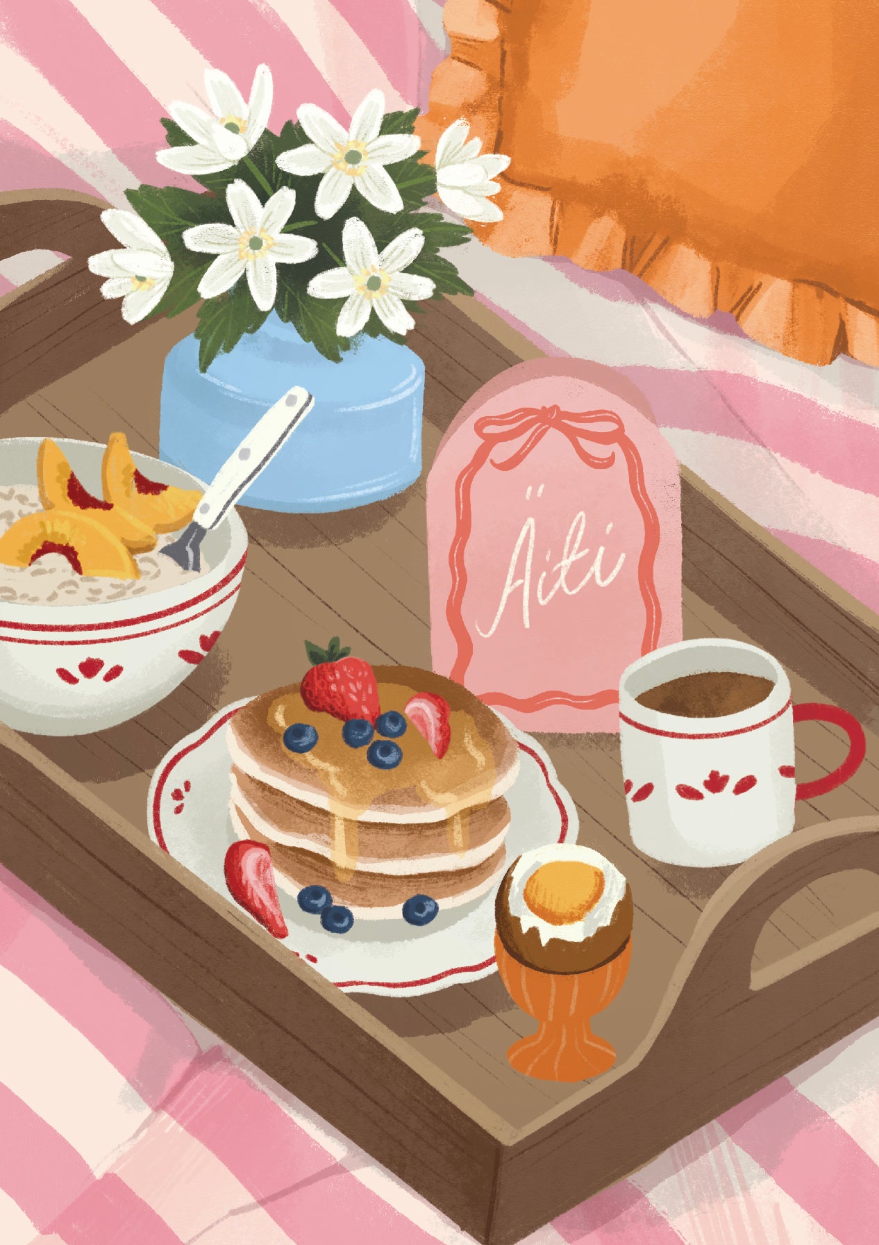 2-part card Kaisu Sandberg - Mother's Day, table setting on the bed