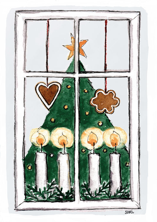 2-part Christmas card Sari's Artwork - Candles with a window