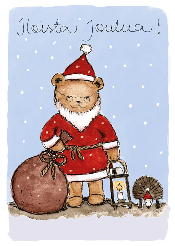 Joulukortti Sari's Artwork - Nalle joulupukkina