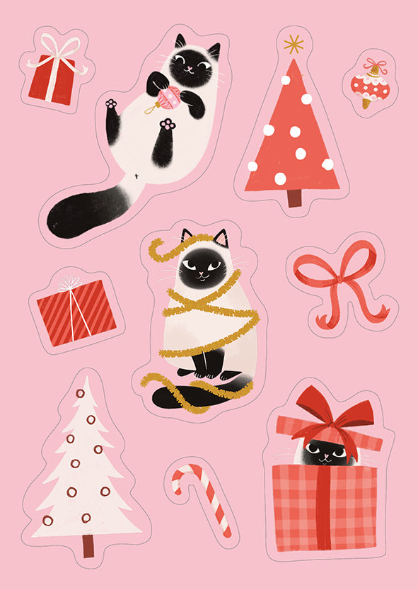 Sticker card Kaisu Sandberg - Christmas cats