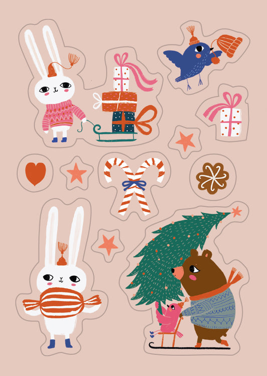 Sticker card Mira Mallius - Christmas stickers beige