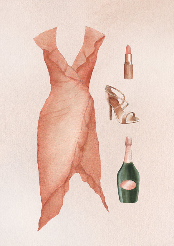 2-part card Henna Adel - Party dress, lipstick, stiletto, scrunchie