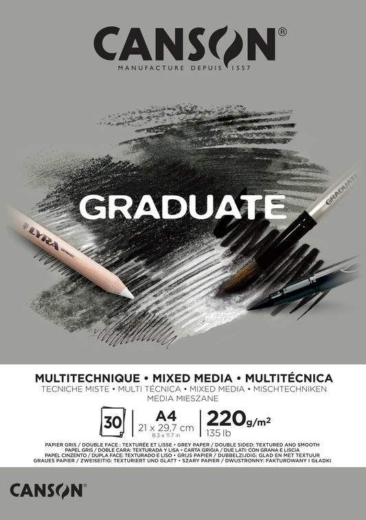 Mixed Media -lehtiö Canson Graduate - Harmaa A4