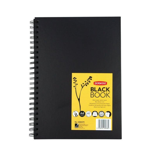 Luonnoslehtiö A4 Derwent - Black Book 200g, musta paperi