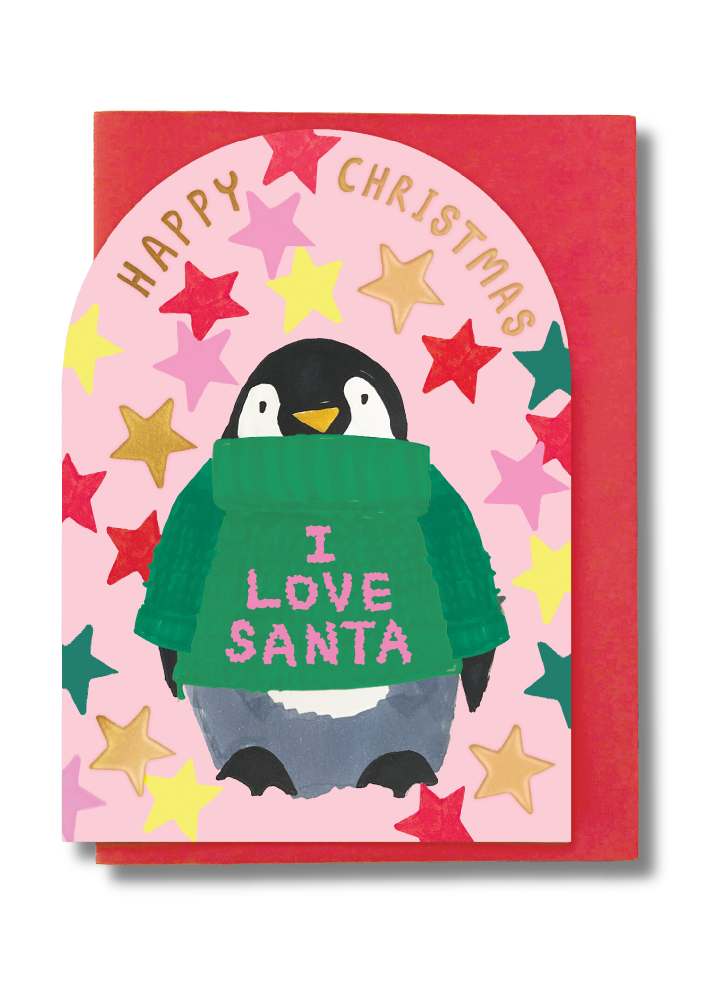 2-part Christmas card Stop the Clock - I love Santa, penguin