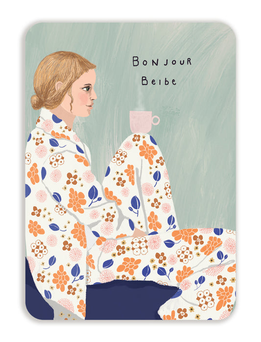 Postikortti Johanna Ilander - Bonjour beibe pyjamassa