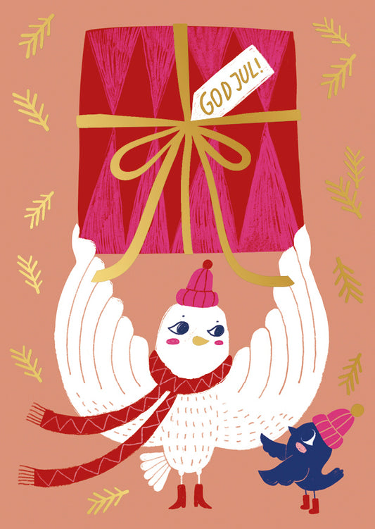 Christmas card Mira Mallius - Bird and package, Merry Christmas
