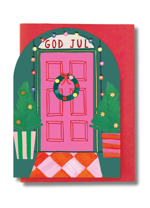 2-part Christmas card Stop the Clock - God jul, Christmas door