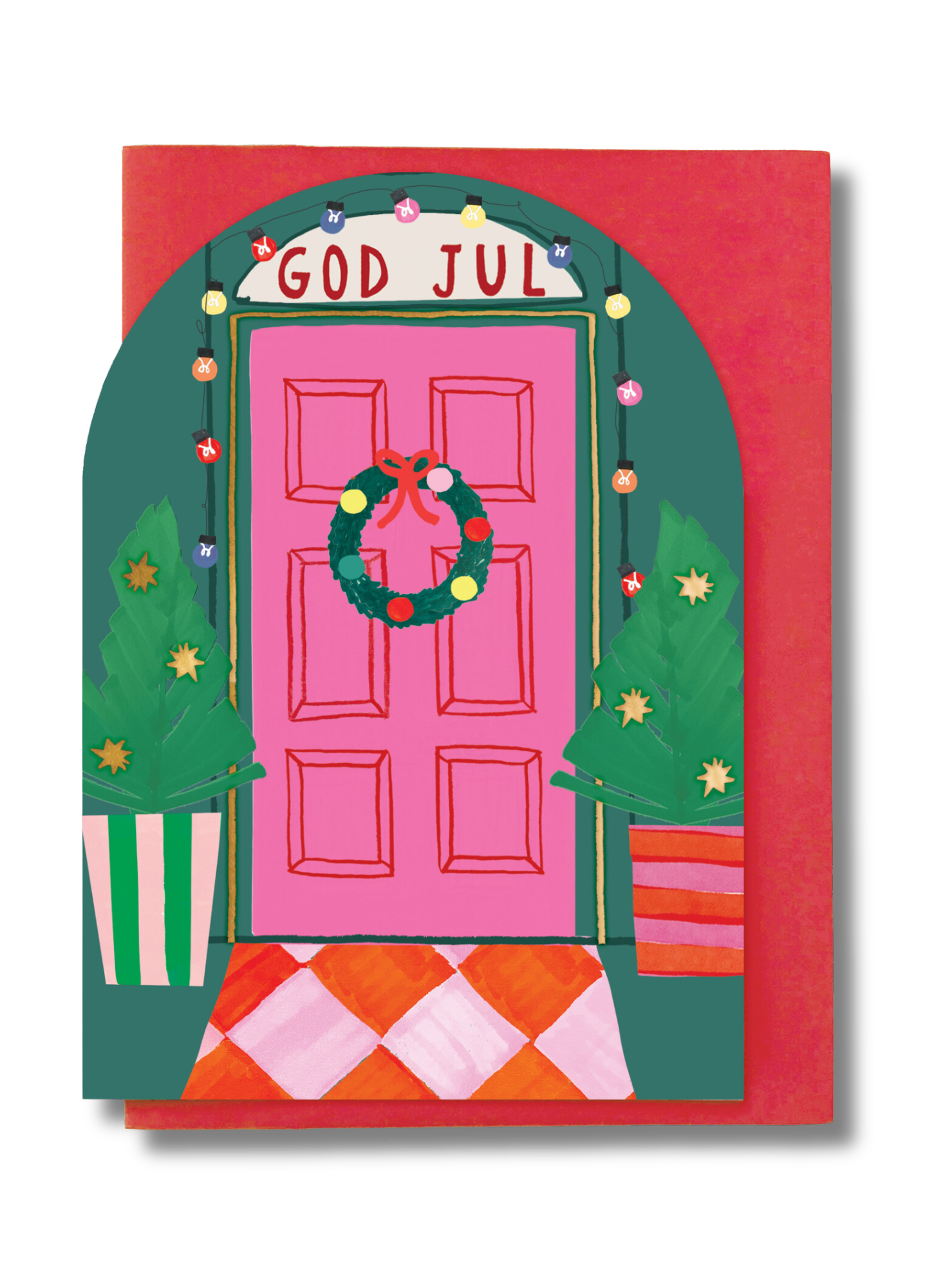 2-part Christmas card Stop the Clock - God jul, Christmas door