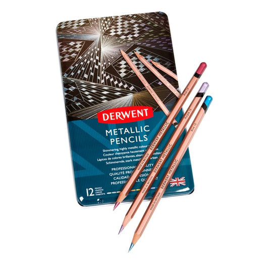 Derwent wooden crayons 12 pcs - Metallic sheen
